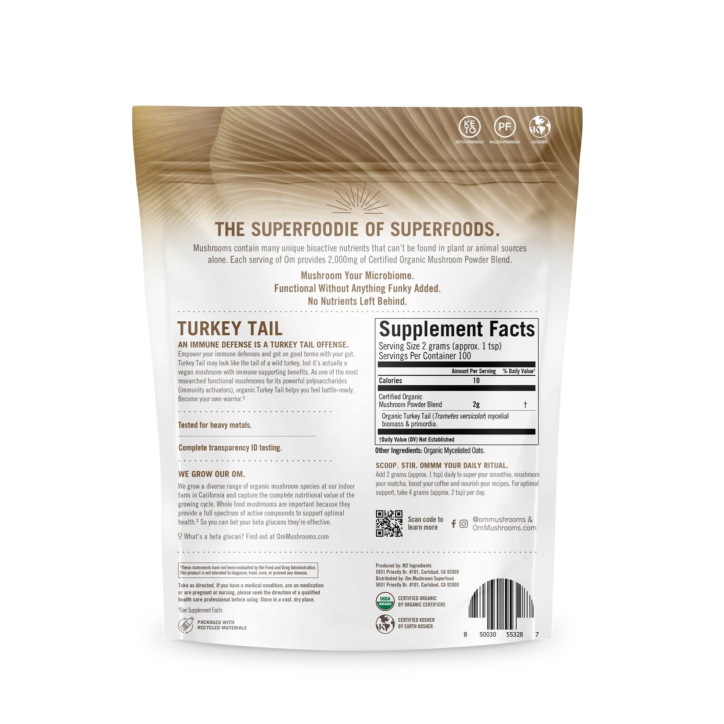 Om Mushroom Superfood Turkey Tail Organic Mushroom Powder – 7.05 oz, 100 Servings