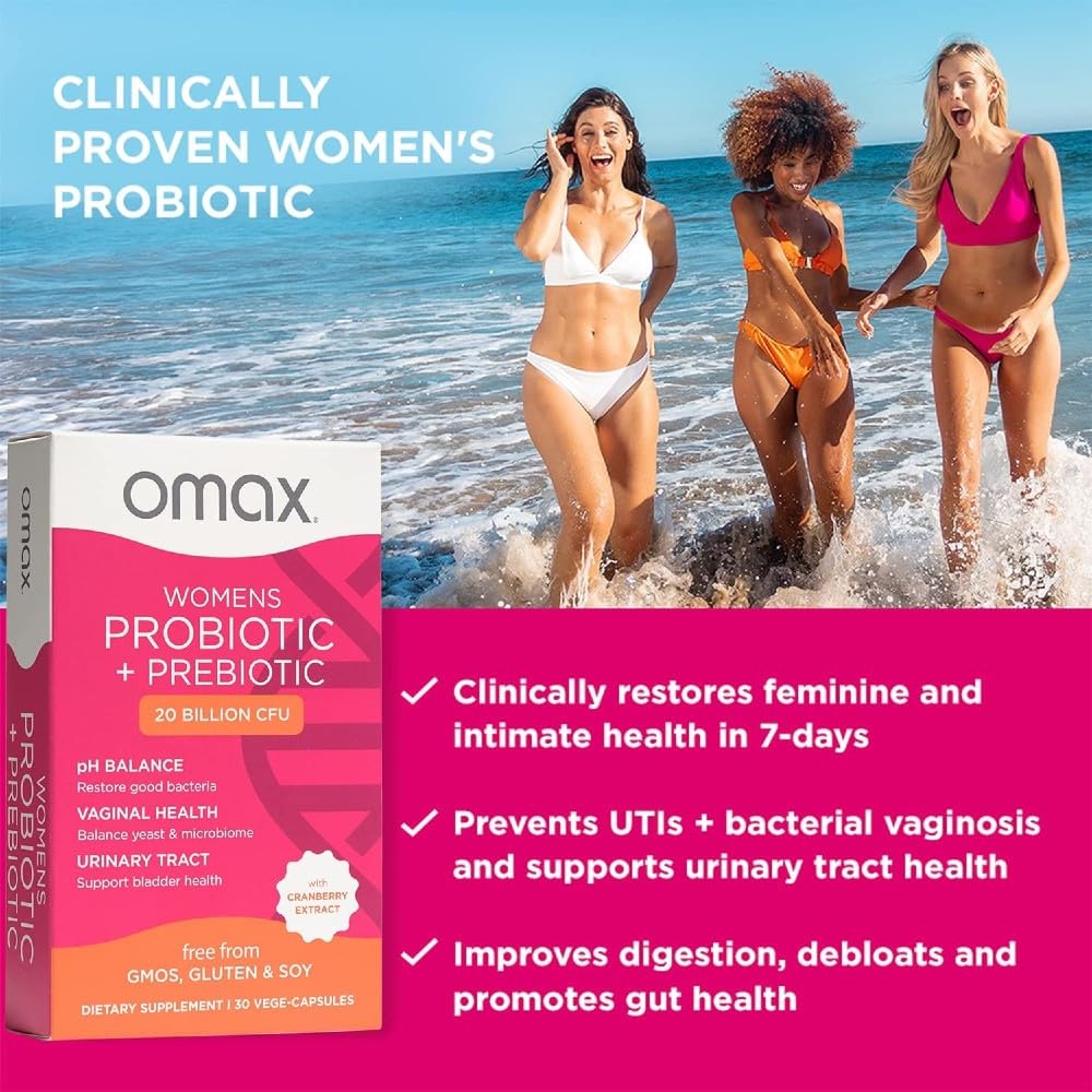2 Pack Omax3 Prebiotics & Probiotics for Women — pH Balance, Vaginal & Urinary Support, 20B CFU mythriftymom