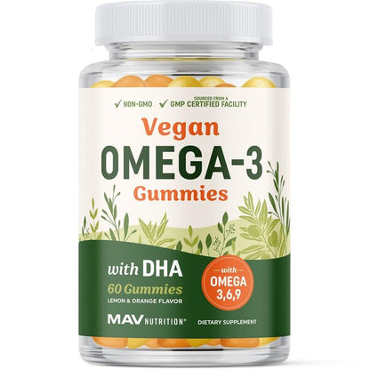 Omega 3-6-9 + DHA Gummies | Plant-Based Triple Omegas | 60 Gummies | Vegetarian