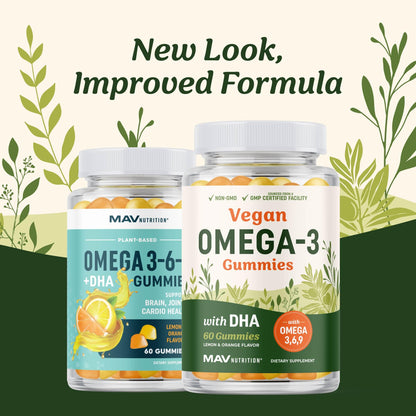 Omega 3-6-9 + DHA Gummies | Plant-Based Triple Omegas | 60 Gummies | Vegetarian