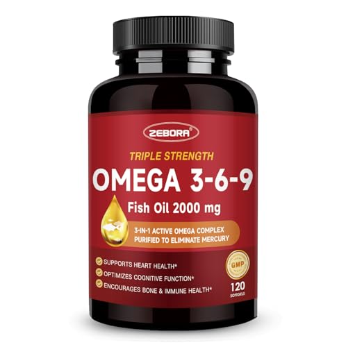 Triple Omega 3-6-9 Fish Oil 2000mg with D3 & Astaxanthin - 60 Servings