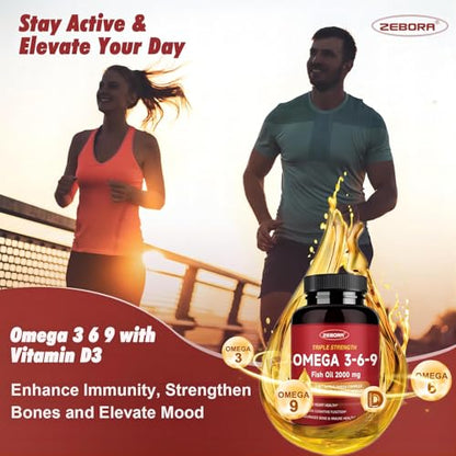 Triple Omega 3-6-9 Fish Oil 2000mg with D3 & Astaxanthin - 60 Servings