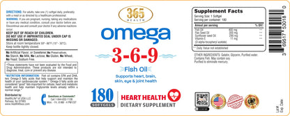365 Health Omega 3-6-9 180 Softgels – from Fish, Flaxseed & Borage Oils – Non-GMO & Gluten Free (Pack of 2)