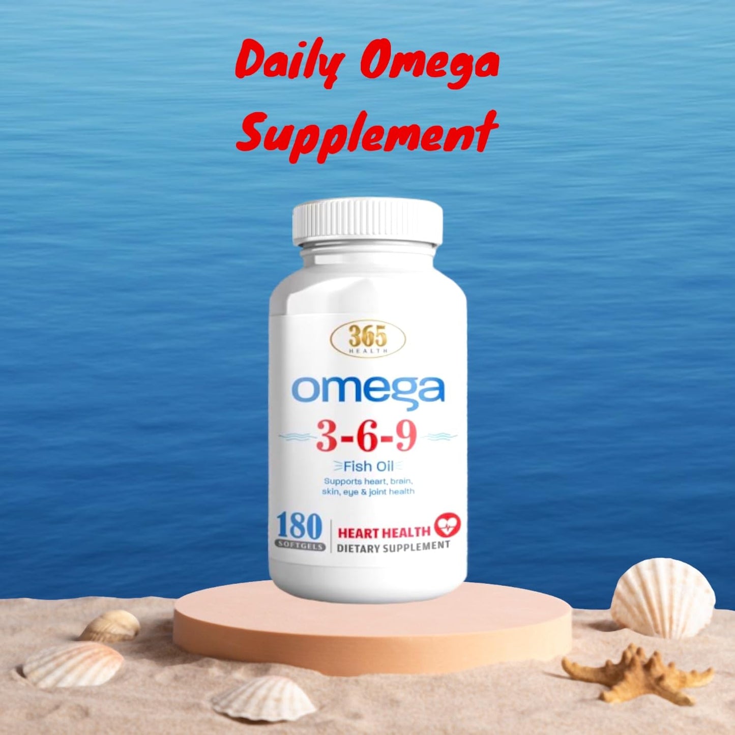 365 Health Omega 3-6-9 180 Softgels – from Fish, Flaxseed & Borage Oils – Non-GMO & Gluten Free (Pack of 2)
