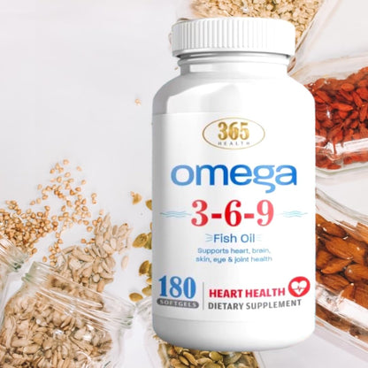 365 Health Omega 3-6-9 180 Softgels – from Fish, Flaxseed & Borage Oils – Non-GMO & Gluten Free (Pack of 2)
