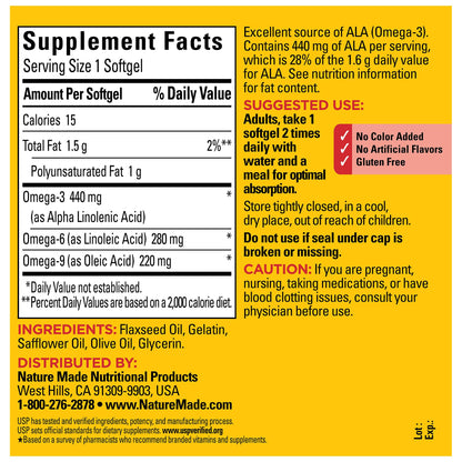 Nature Made Triple Omega 3-6-9 Softgels - Flaxseed, Safflower & Olive Oils | 150 Softgels, 75-Day Supply