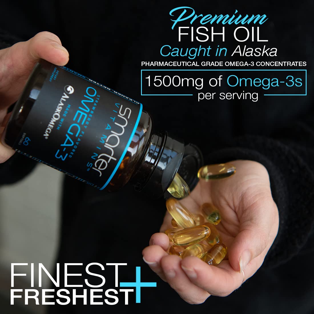 SmarterVitamins Omega-3 5-Pack – Berry Burpless Fish Oil, 2000mg DHA EPA, AlaskOmega