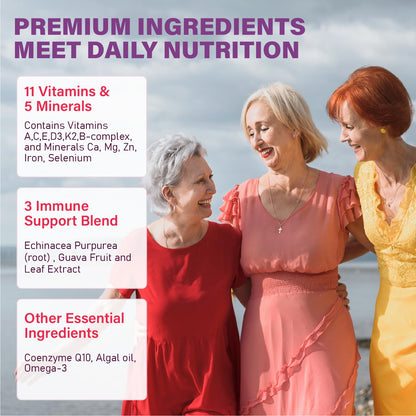 Multivitamin Gummies for Women 50+ | Omega-3, CoQ10, Iron, Calcium | Sugar Free