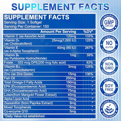Lutein & Zeaxanthin Eye Vitamins - 40 mg Lutein, 8 mg Zeaxanthin | 150 Softgels