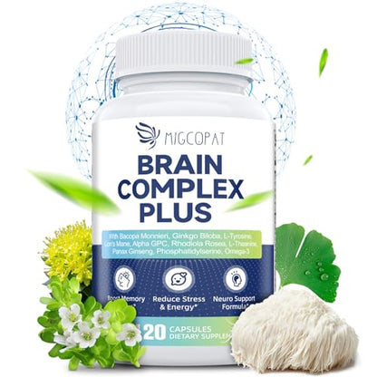 Brain Supplements for Memory & Focus – Nootropic with Bacopa Monnieri, Lion's Mane, Alpha GPC & Ginkgo (120 Caps)