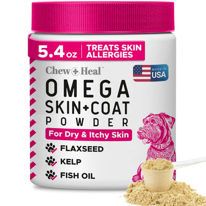 Omega 3 Dog Powder for Skin & Coat – 5.4 oz, Made in USA