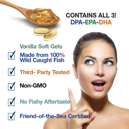 Wild Caught Omega-3 DPA Fish Oil - 2900 mg (90 SoftGels) | Triple-Strength Burp-Free