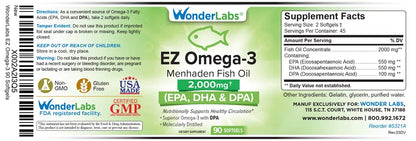 Atlantic Menhaden Fish Oil Omega-3 2000 mg – Burpless, USA Made, EPA DHA DPA 90 Softgels
