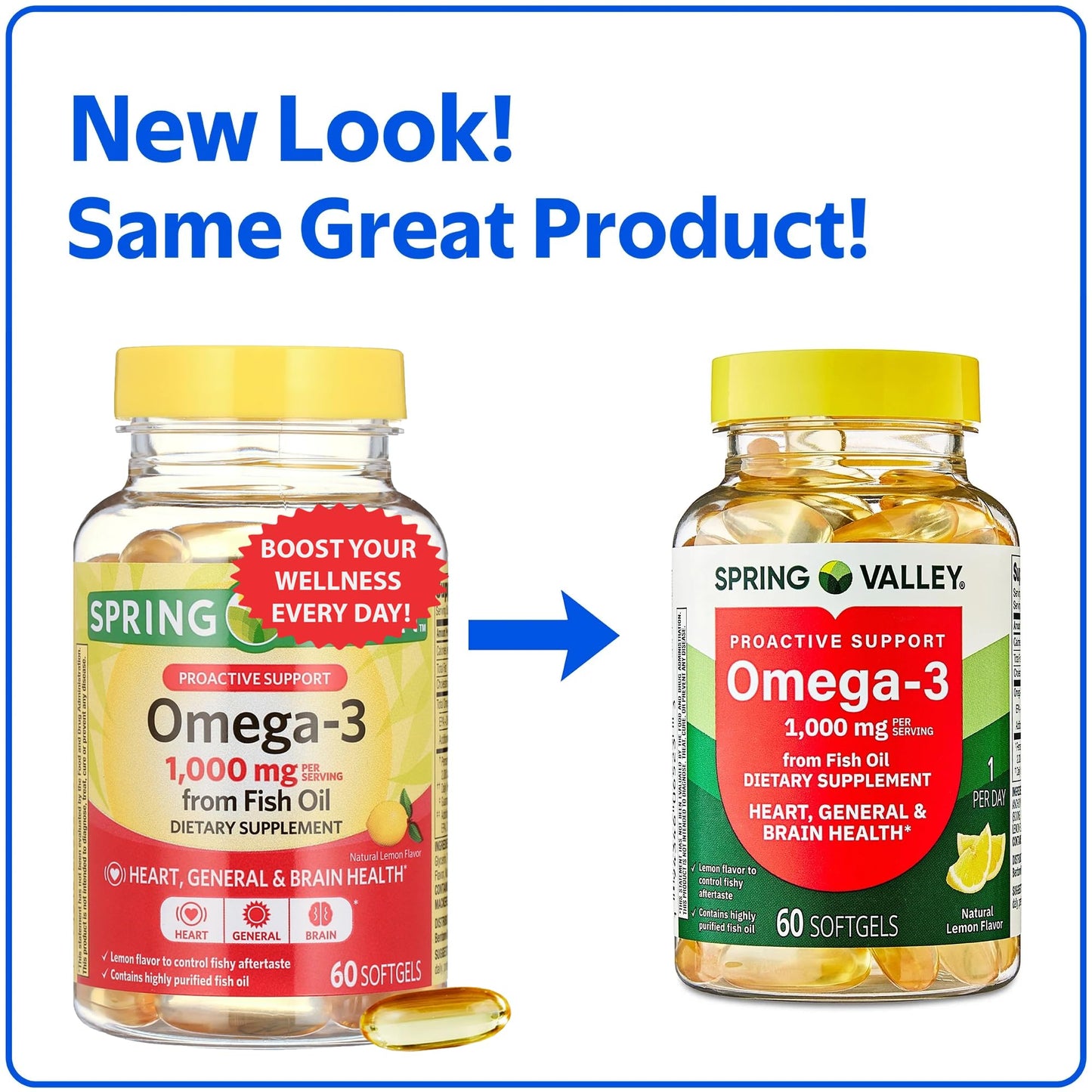 Omega-3 Fish Oil 1000mg Softgels – 60 Count – Brain & Immune Support – Lemon Flavor