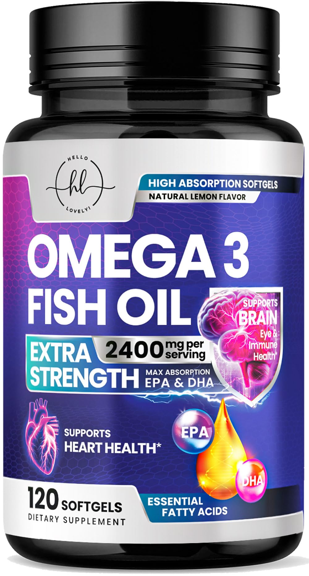 Omega-3 Fish Oil Supplements 2400mg - Triple Strength EPA & DHA | Wild-Caught, 120 Softgels