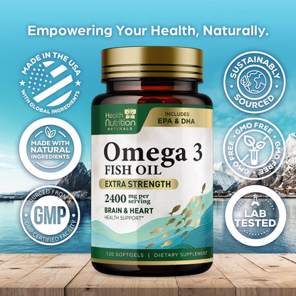 Omega 3 Fish Oil 2400 mg - Triple Strength EPA & DHA | Wild Caught Sardine