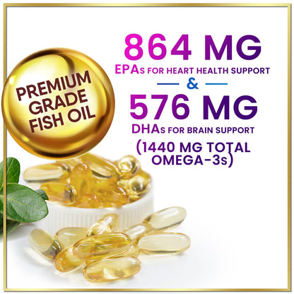 Omega-3 Fish Oil Supplements 2400mg - Triple Strength EPA & DHA | Wild-Caught, 120 Softgels