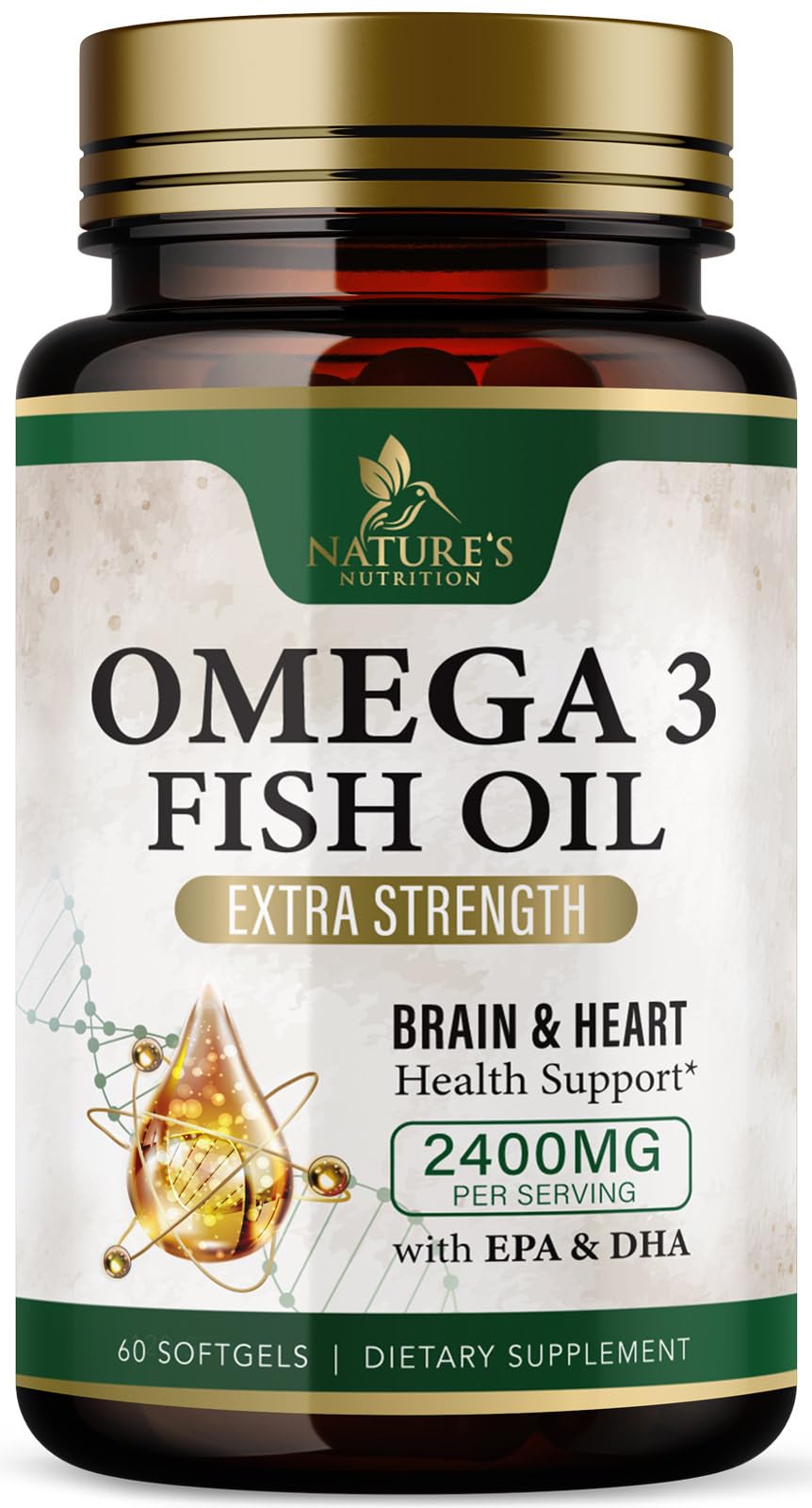 Omega-3 Fish Oil 2400 mg - Triple Strength EPA & DHA - Burpless Lemon (60 Softgels)