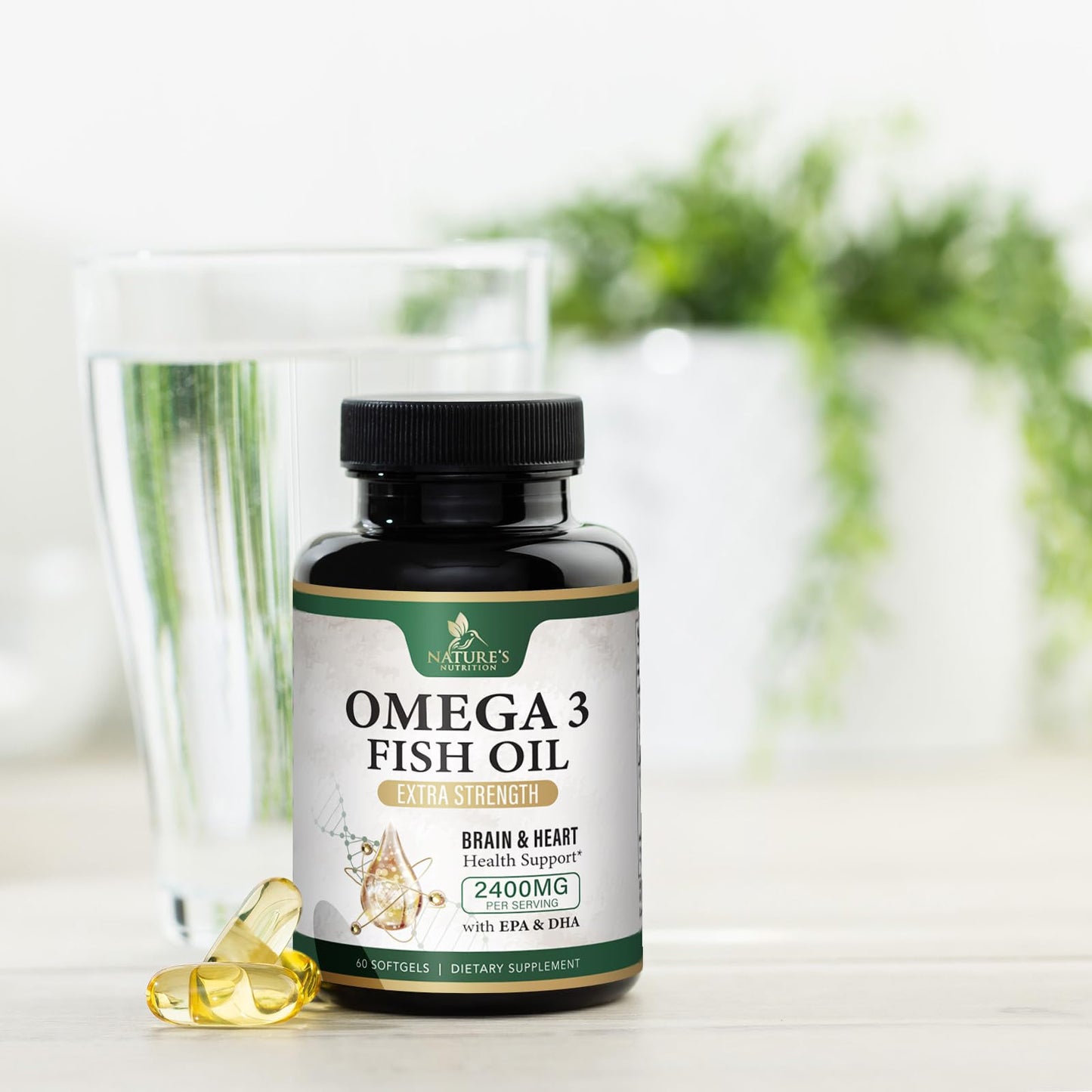 Omega-3 Fish Oil 2400 mg - Triple Strength EPA & DHA - Burpless Lemon (60 Softgels)