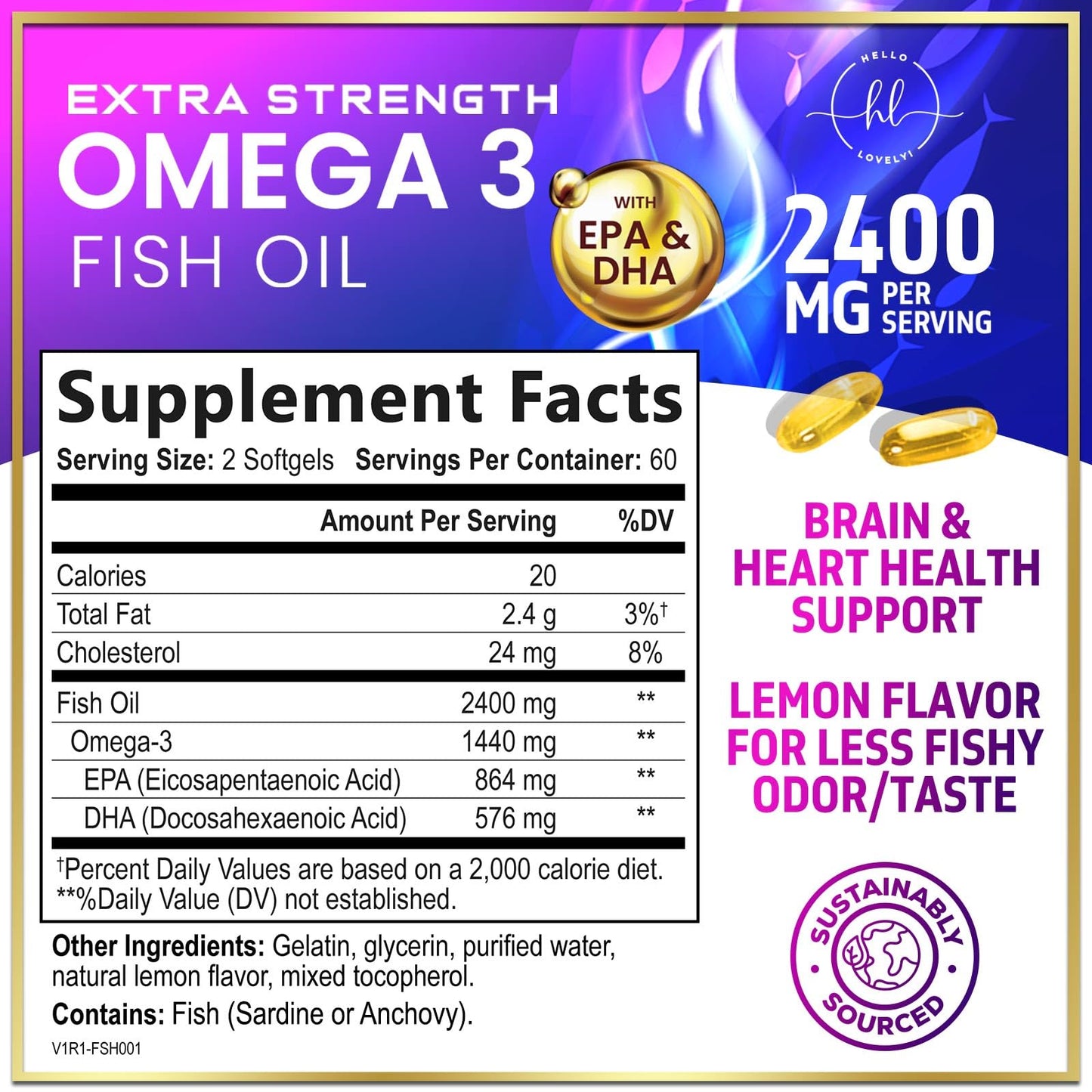 Omega-3 Fish Oil Supplements 2400mg - Triple Strength EPA & DHA | Wild-Caught, 120 Softgels