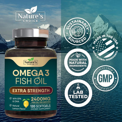Omega-3 Fish Oil 2400 mg – Triple Strength EPA & DHA | 120 Softgels | Non-GMO, Gluten Free