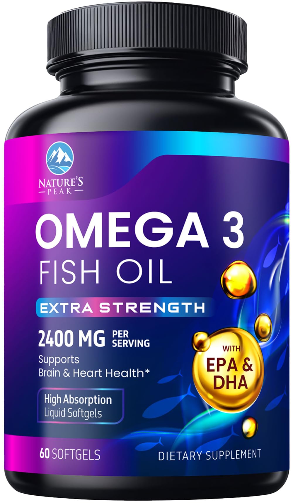 Omega-3 Fish Oil 2400 mg – Triple Strength EPA & DHA Softgels, Sustainably Sourced, 60 Softgels