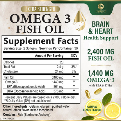 Omega 3 Fish Oil Pills 2400mg – Triple Strength EPA & DHA | 60 Softgels