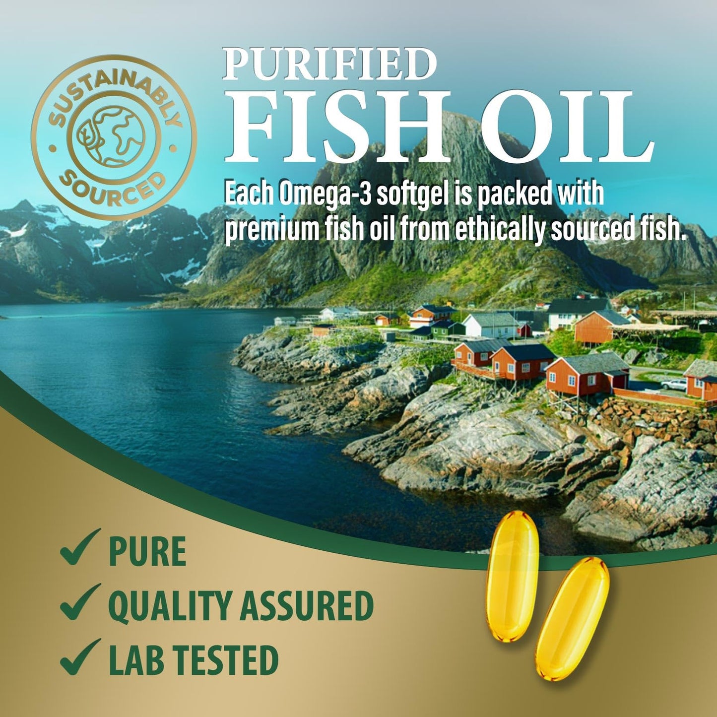 Omega 3 Fish Oil Pills 2400mg – Triple Strength EPA & DHA | 60 Softgels
