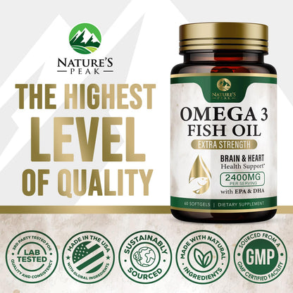 Omega 3 Fish Oil Pills 2400mg – Triple Strength EPA & DHA | 60 Softgels