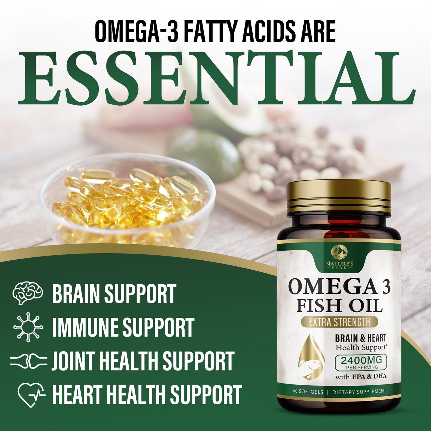 Omega 3 Fish Oil Pills 2400mg – Triple Strength EPA & DHA | 60 Softgels