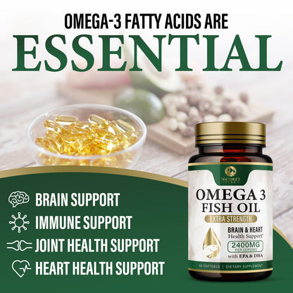 Omega 3 Fish Oil Pills 2400mg – Triple Strength EPA & DHA | 60 Softgels