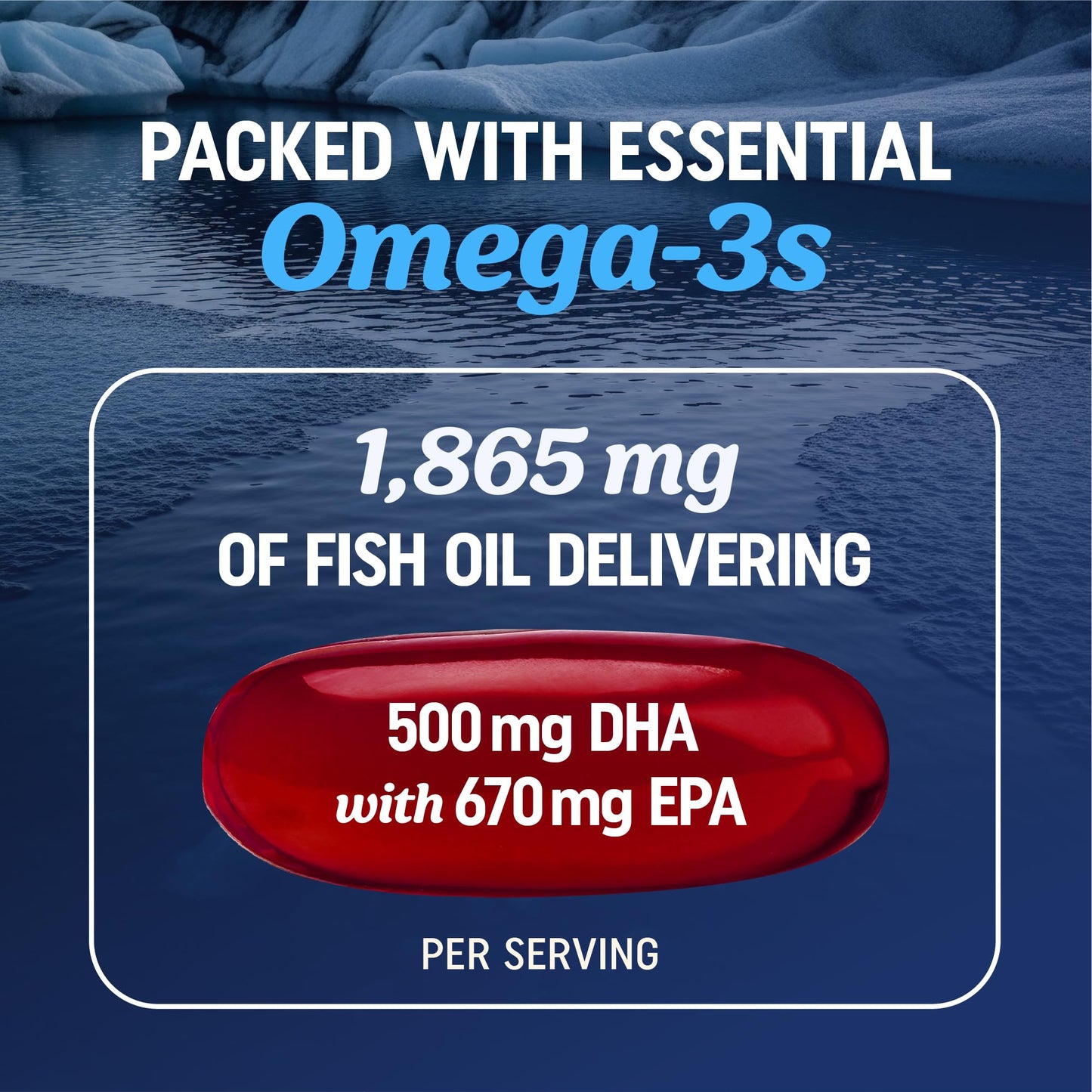 Omega 3 Fish Oil + CoQ10 – 1305mg Omega-3, 100mg CoQ10 | Heart Health | Non-GMO | 60 ct
