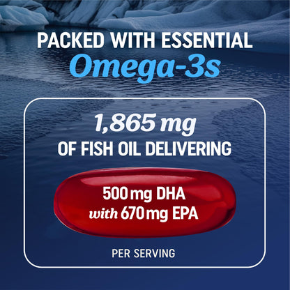 Omega 3 Fish Oil + CoQ10 – 1305mg Omega-3, 100mg CoQ10 | Heart Health | Non-GMO | 60 ct