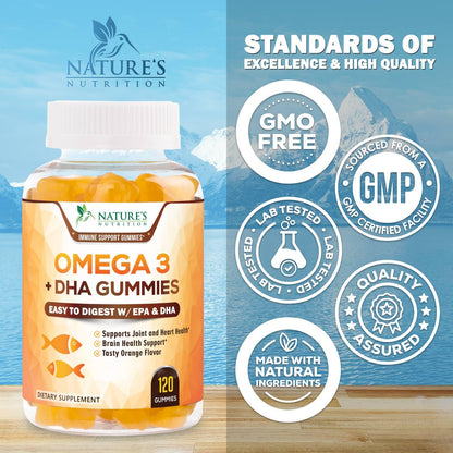 Omega 3 Fish Oil Gummies | Heart Health DHA & EPA - 120 Gummies