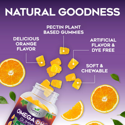 Omega 3 Fish Oil Gummies - Triple Strength DHA & EPA - Orange Flavor, 60 Gummies | Heart, Brain & Joint Health