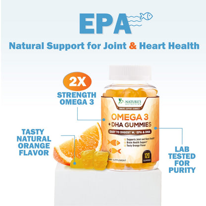 Omega 3 Fish Oil Gummies | Heart Health DHA & EPA - 120 Gummies