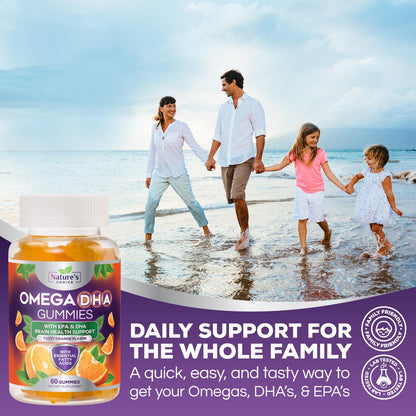 Omega 3 Fish Oil Gummies - Triple Strength DHA & EPA - Orange Flavor, 60 Gummies | Heart, Brain & Joint Health