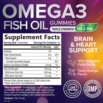 Omega-3 Fish Oil Gummies: DHA & EPA for Heart & Brain (120 Gummies)