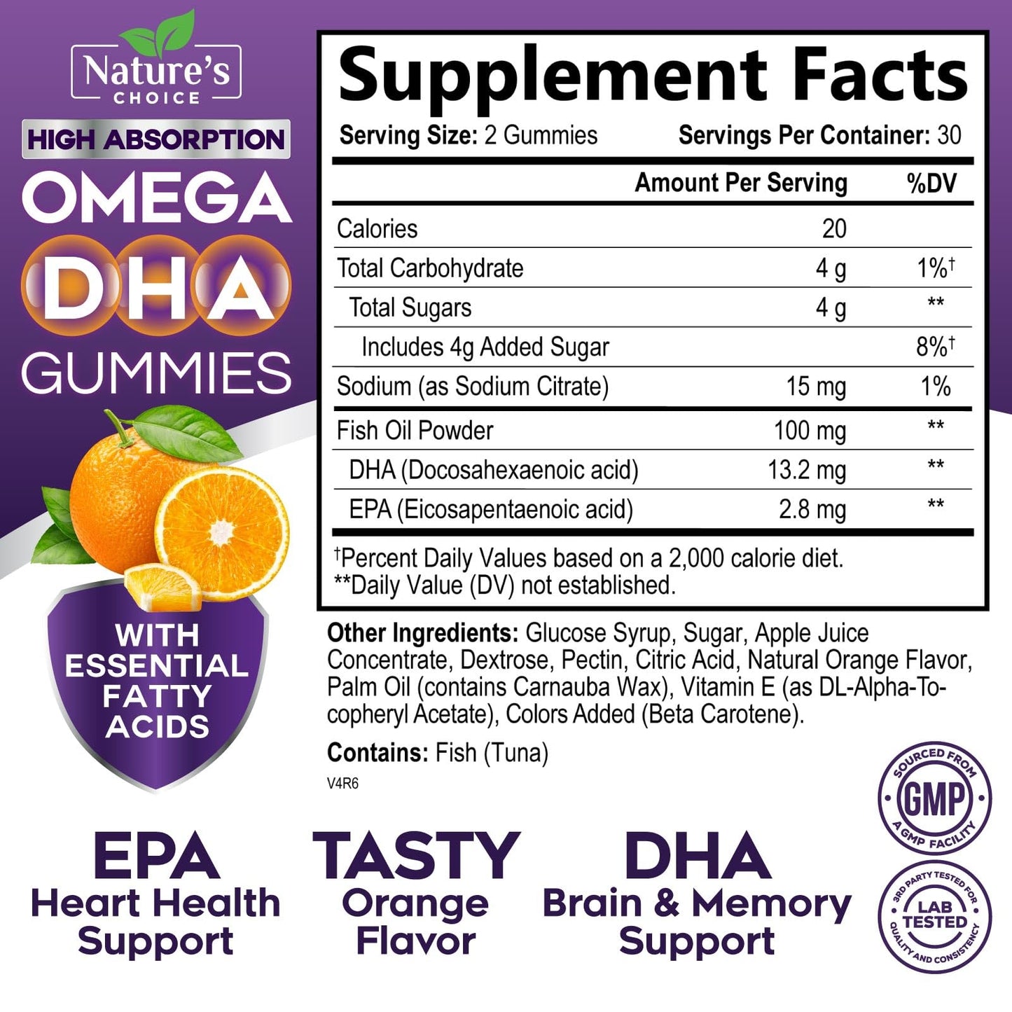 Omega 3 Fish Oil Gummies - Triple Strength DHA & EPA - Orange Flavor, 60 Gummies | Heart, Brain & Joint Health