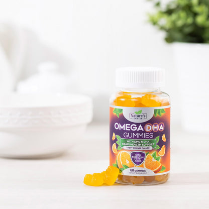 Omega 3 Fish Oil Gummies - Triple Strength DHA & EPA - Orange Flavor, 60 Gummies | Heart, Brain & Joint Health