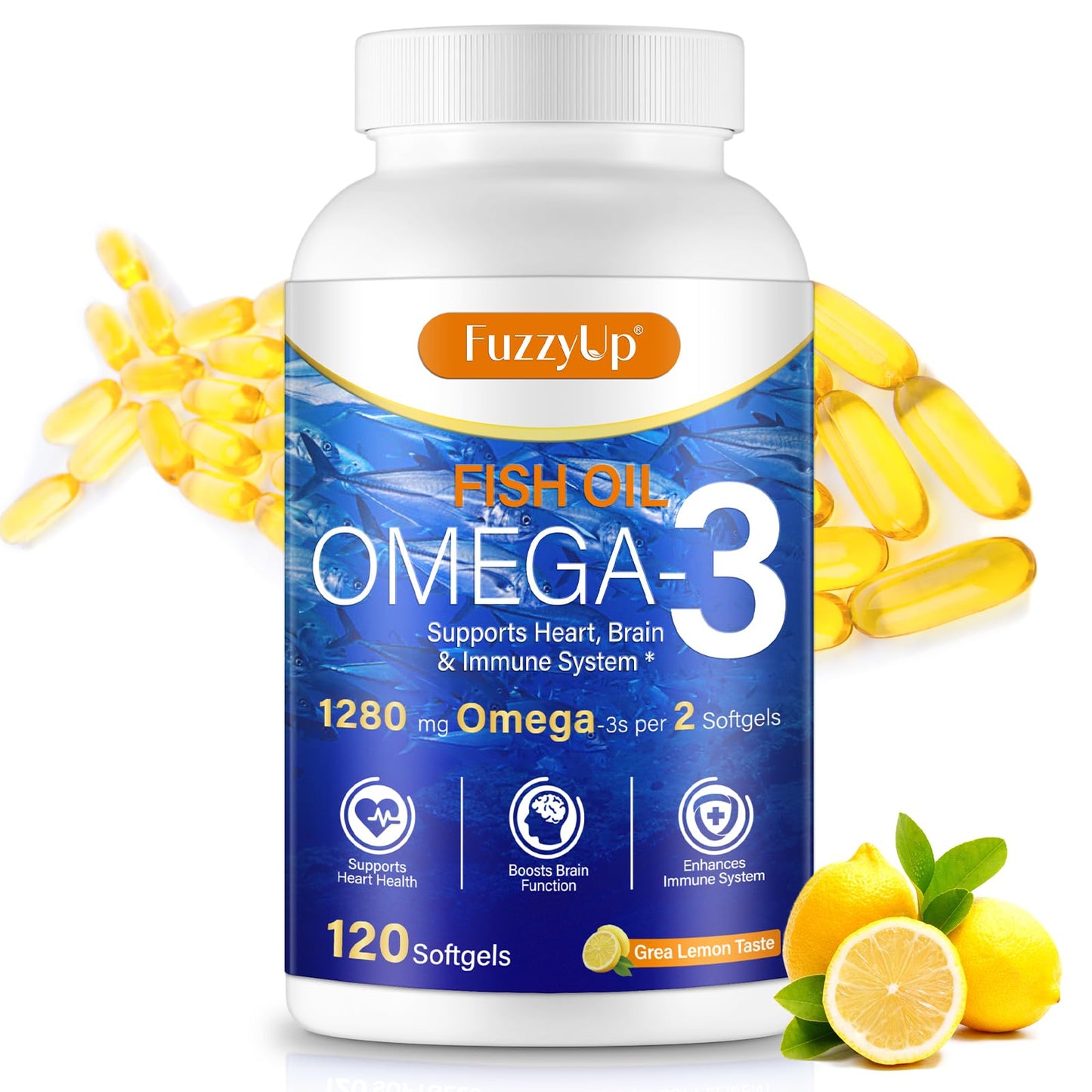 Omega 3 Fish Oil Supplement – 1280mg per Serving, EPA & DHA, Non-GMO