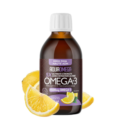 5X Ultimate Strength Omega-3 Fish Oil Liquid – High DHA & EPA, Lemon, 7.60 fl oz