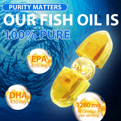 Omega 3 Fish Oil Supplement – 1280mg per Serving, EPA & DHA, Non-GMO