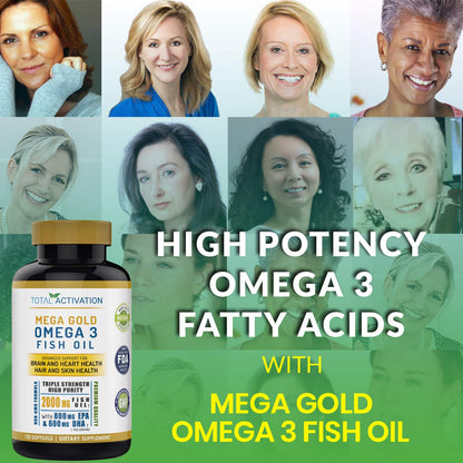 Omega 3 Fish Oil Supplement – 2000mg with EPA DHA & Vitamin E – Burpless, Triple Strength Support for Men & Women – 120 Easy Swallow Softgels