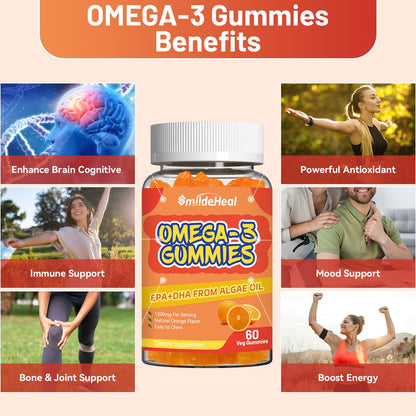Omega 3 Gummies Supplement 1000mg - High Absorption DHA & EPA | Heart, Brain & Joint Support