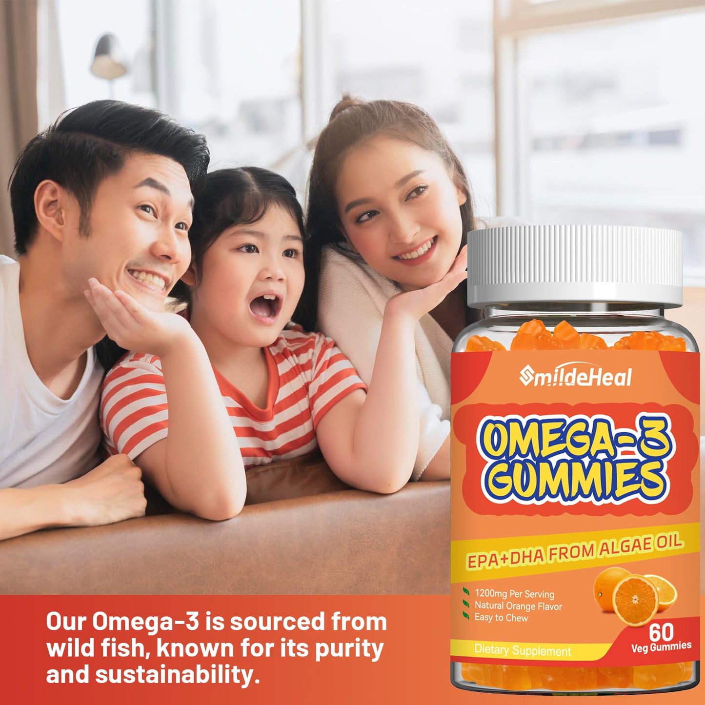 Omega 3 Gummies Supplement 1000mg - High Absorption DHA & EPA | Heart, Brain & Joint Support