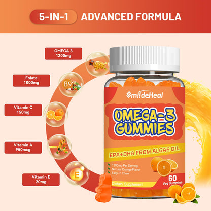 Omega 3 Gummies Supplement 1000mg - High Absorption DHA & EPA | Heart, Brain & Joint Support