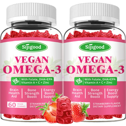 Algae Omega-3 Gummies – Vegan DHA & EPA, Sugar-Free, Strawberry, 120 Count