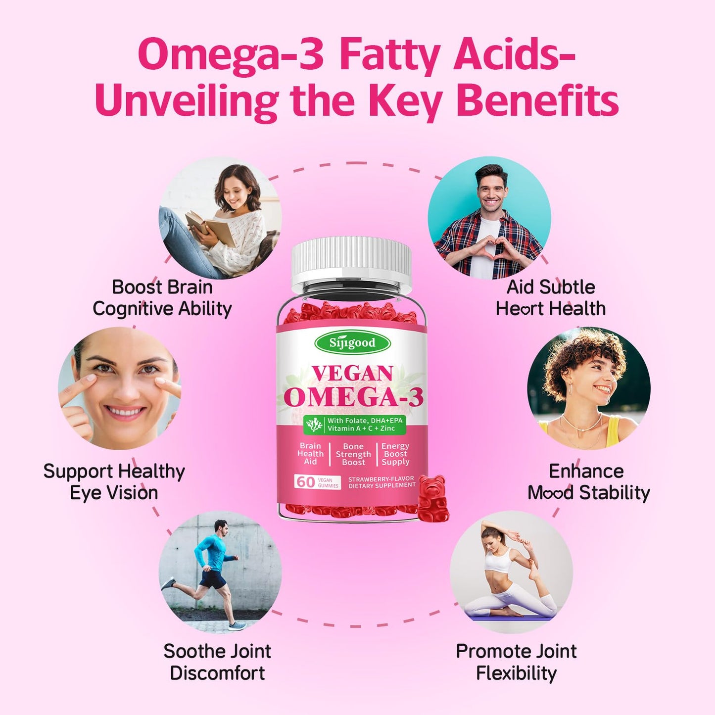 Algae Omega-3 Gummies – Vegan DHA & EPA, Sugar-Free, Strawberry, 120 Count