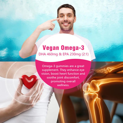 Algae Omega-3 Gummies – Vegan DHA & EPA, Sugar-Free, Strawberry, 120 Count